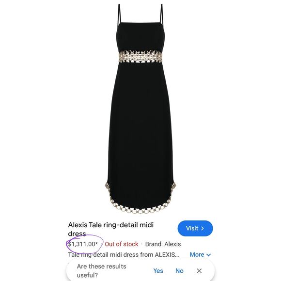 $1311 Alexis Tale Black Midi Dress Dress Golden Ring Chain Sz Small - Picture 4 of 16